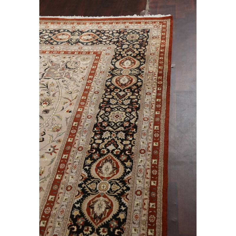 Wool/ Silk Vegetable Dye Tabriz Haj Jalili Large Area Rug Hand-knotted - 12'2" x 18'3"