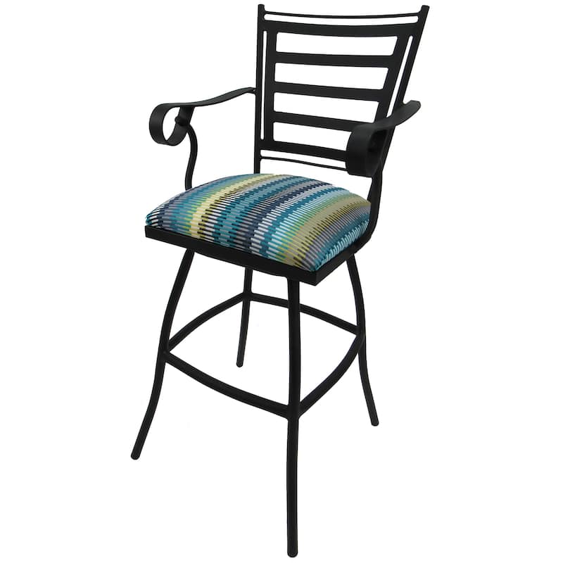 Extra Tall Spectator Swivel Bar Stool 35" Jenna - Black Frame - 34 - 35 inch Seat - Aqua Sun Stripe