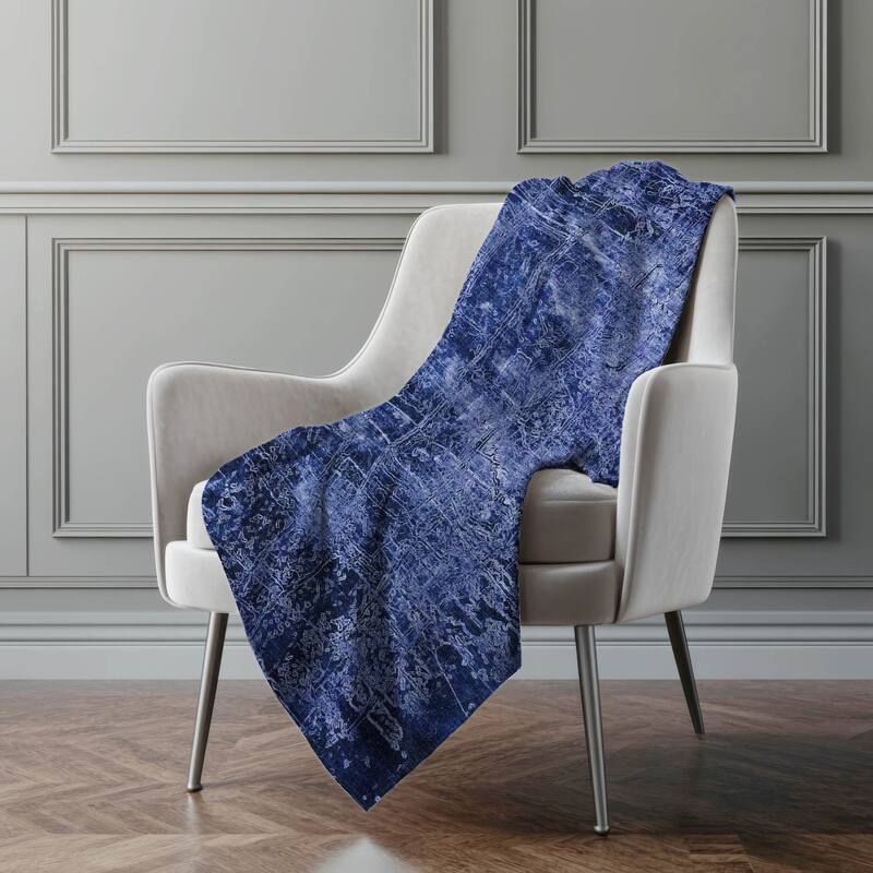 Premium Machine Washable Solid Imprints Sherpa Throw Blanket - Navy - 4'2" x 5'10"