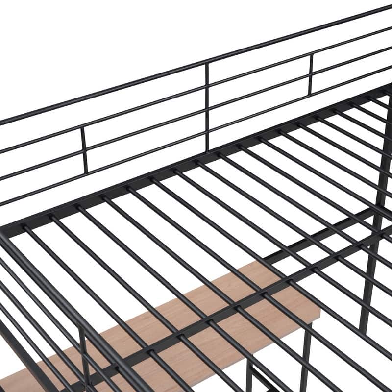 Metal Loft Bed with Desk and Lateral Storage 4-layers Ladder,Full Size