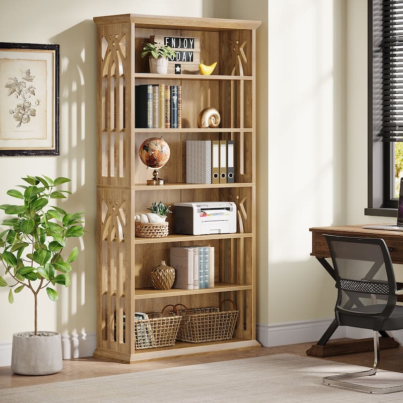 7-Tier Wood Bookshelf, 75 Inch Tall Bookcase Display Shelves