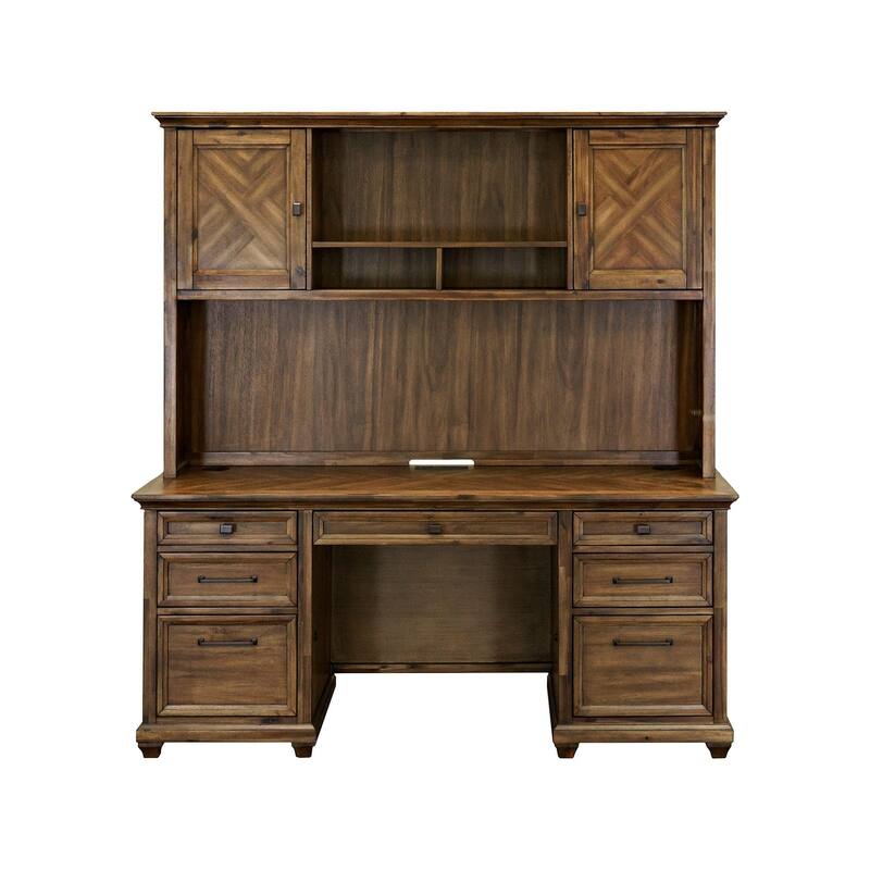 Traditional Wood Hutch With Doors, Storage Hutch, Office Storage, Fully Assembled, Brown