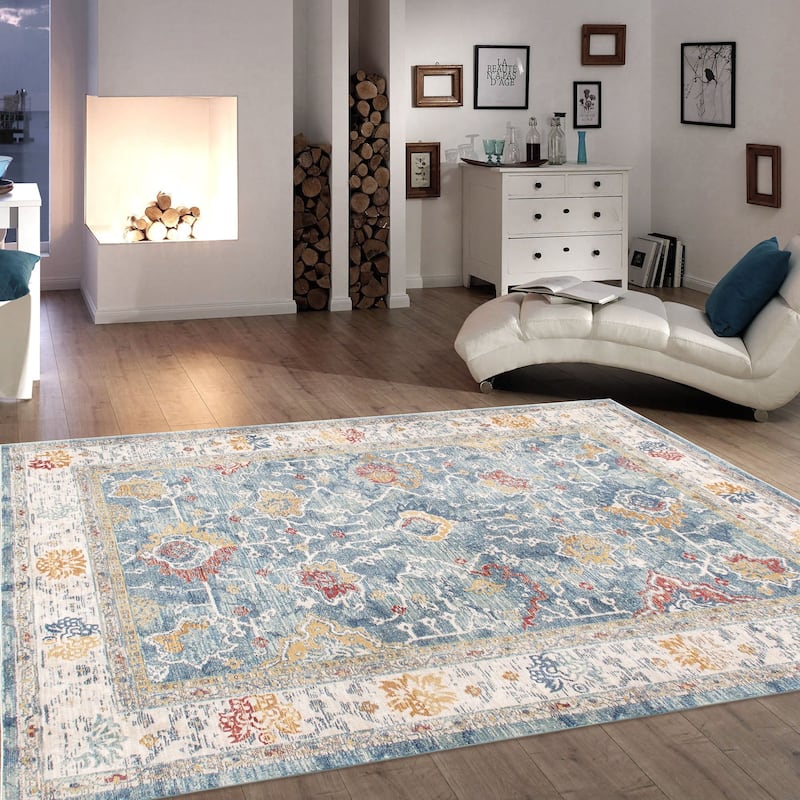 Pasargad Home Turkish Heritage Geometric L.Blue/Beige Area Rug
