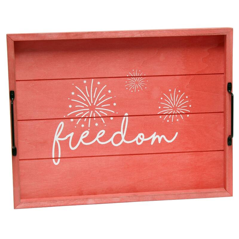 HomeRoots 16" Red And White Freedom Serving Tray With Handles - 15.50 in. x 2.25 in. x 12.00 in.