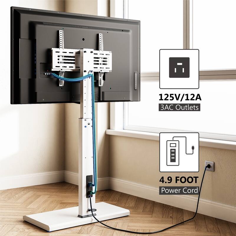 FITUEYES Metal Base Floor TV Stand for 27''-65'' inch TVs with Power Strip and Swivel