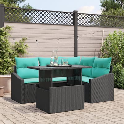vidaXL 5 Piece Garden Sofa Set with Cushions Black Poly Rattan - 70.3×48.6×27.2