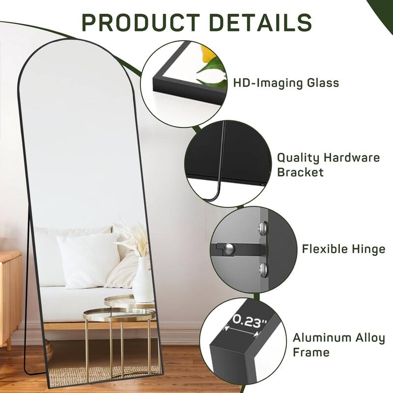 Arched Mirror Full Length, 16"x59" Body Wall Mirrors, Floor Standing,Tall Arch Mirror with Stand Aluminum Alloy Frame