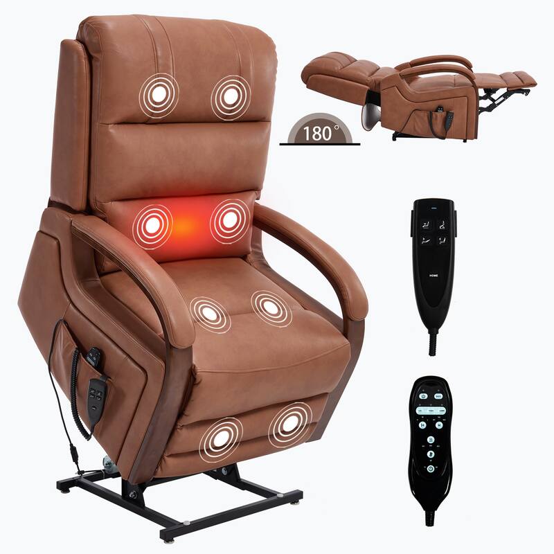 Power Leatheraire Lift Recliner Chair Dual Motor Infinite Position Up to 350 LBS with Solid Wood Armrests