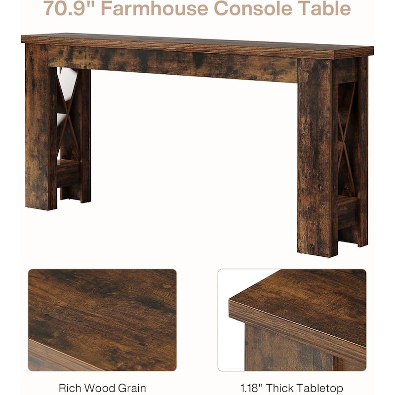 70.9" Extra Long Console Table, Farmhouse Narrow Long Entryway Table with H-Shaped Legs