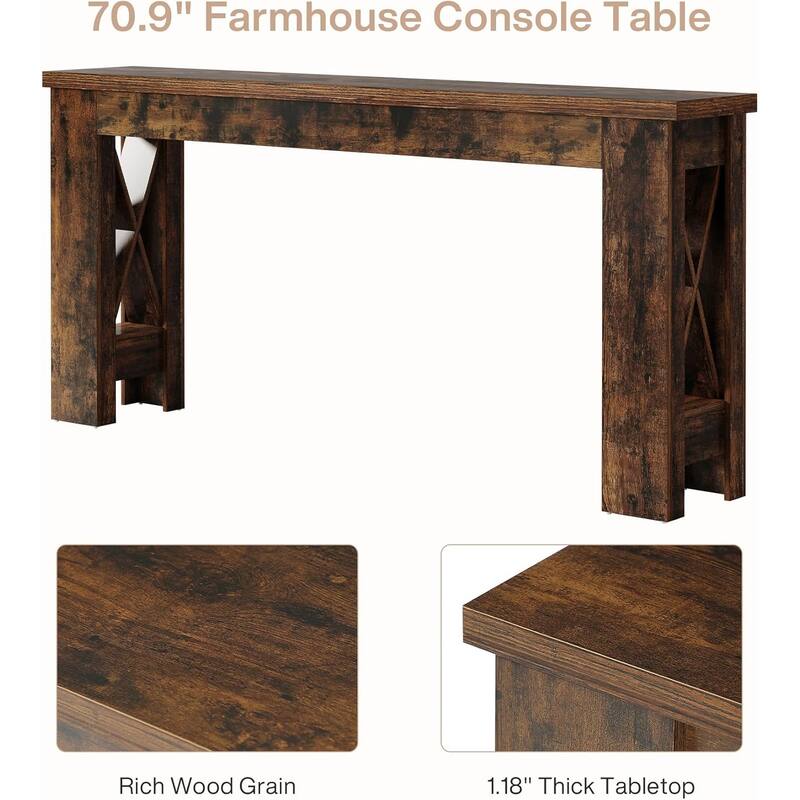 70.9 Inches Brown Engineered Wood Console Table, Farmhouse Entryway Table for Living Room