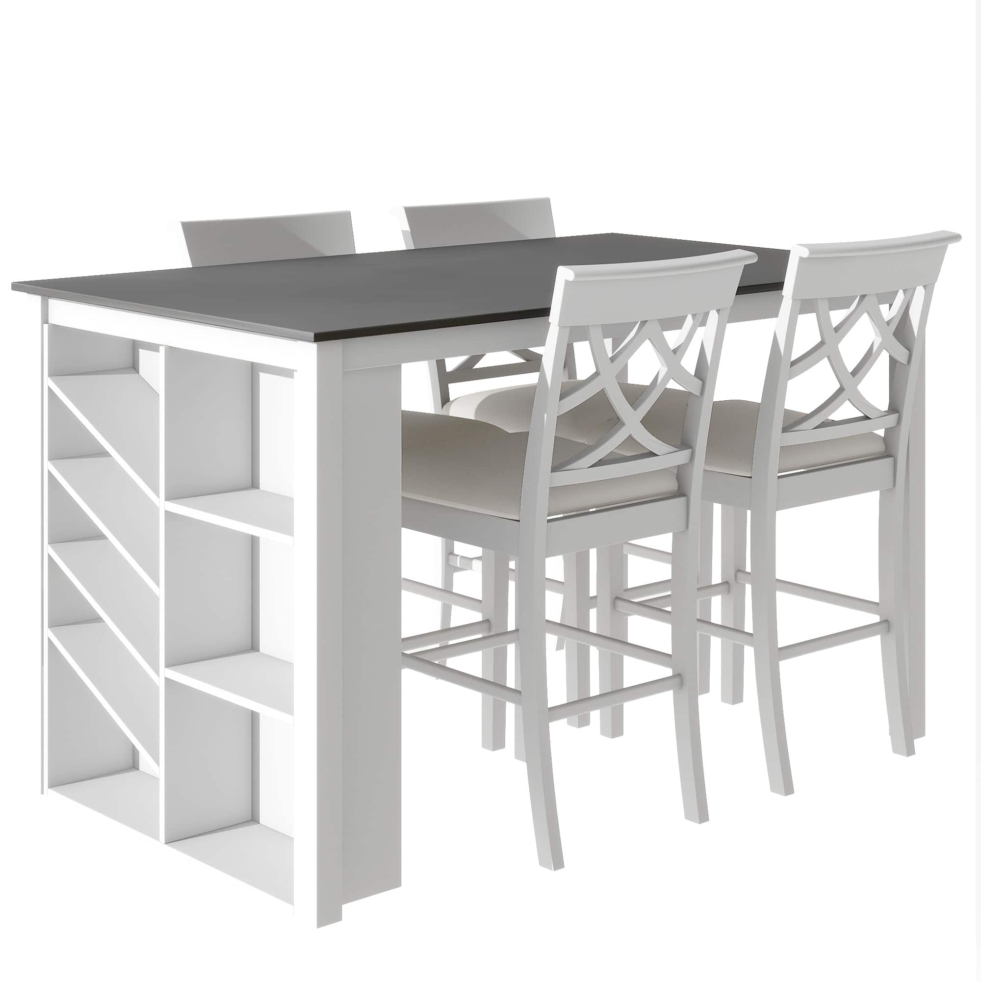 5-Piece Counter Height Dining Sets, Dining Table with Wine Rack, 4 ...
