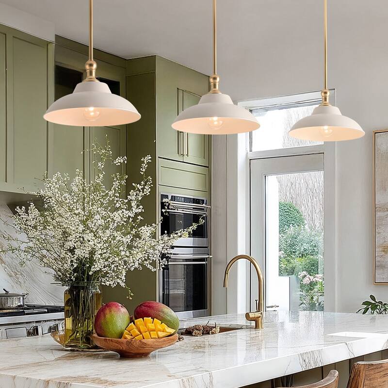 Tresor White Modern Pendant Light - Metal & Gold, White Dome Light Fixture For Modern, Scandinavian, Minimalist Room Decor - 12"