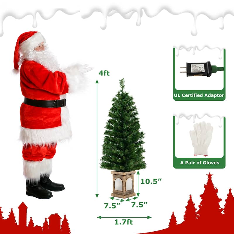 1PCS/ 2PC 4 FT Pre-Lit Potted Christmas Tree Artificial Entrance Décor