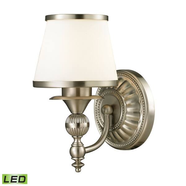 slide 1 of 1, Smithfield 1-Light Vanity Lamp in Brushed Nickel with Opal White Blown Glass - Includes LED Bulb
