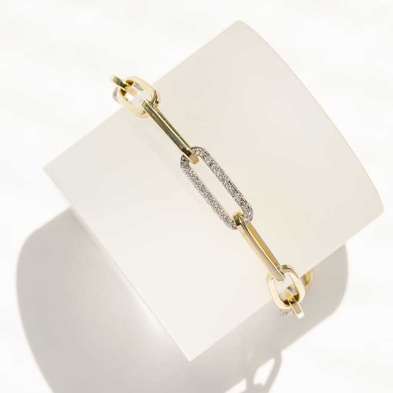 Kobelli 1.5 Carat Lab Grown Diamond 14k Solid Gold Paperclip Chain Gilda Bracelet (DEF/VS)