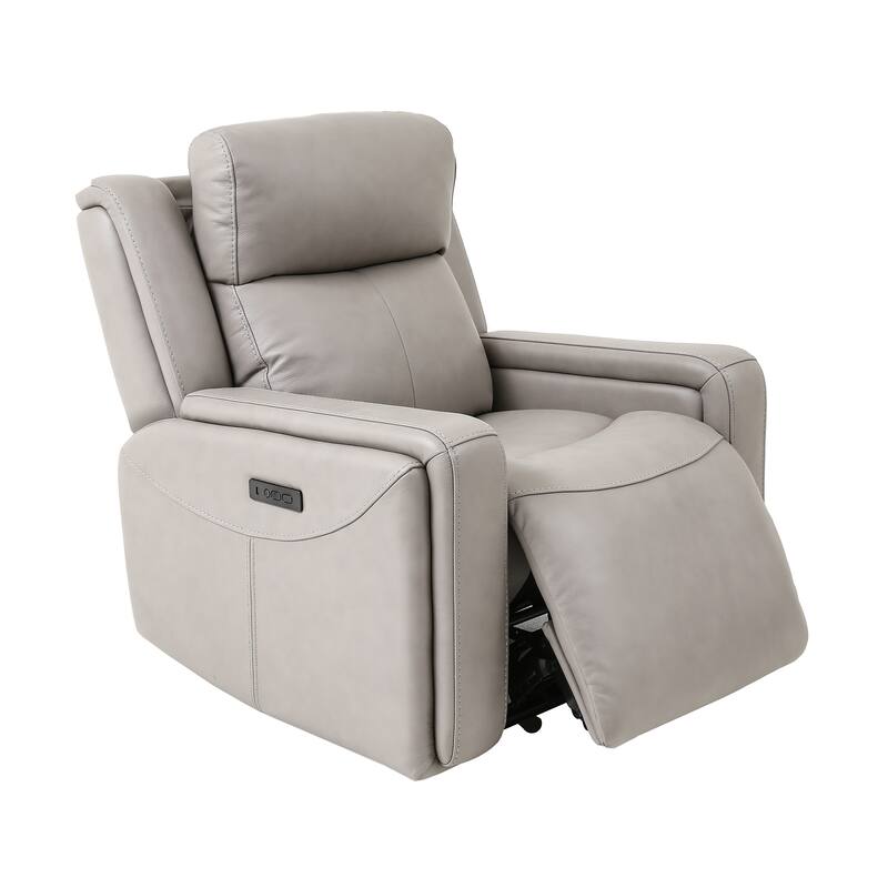 Armen Living Claude Light Grey Leather Power Recliner with USB