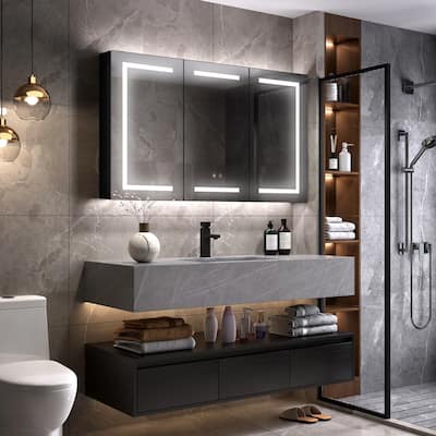 48" X 30" LED Mirror Medicine Cabinet with Lights,Aluminium,Matte Black - N/A