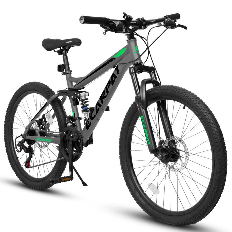 27.5 Inch Full Suspension Mountain Bike,Front and Rear Dual Shock Absorbers,Mechanical Disc Brakes,21-Speed - Gray