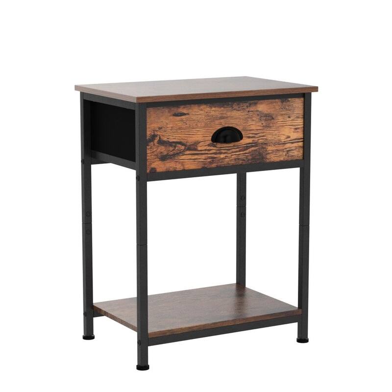 Nightstands Set of 2, Industrial End Table with Fabric Drawer&Storage Shelf, Small Bedside Table Organizer for Small Space