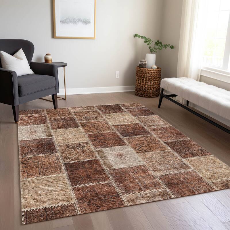 Machine Washable Indoor/ Outdoor Chantille Traditional Patchwork Rug