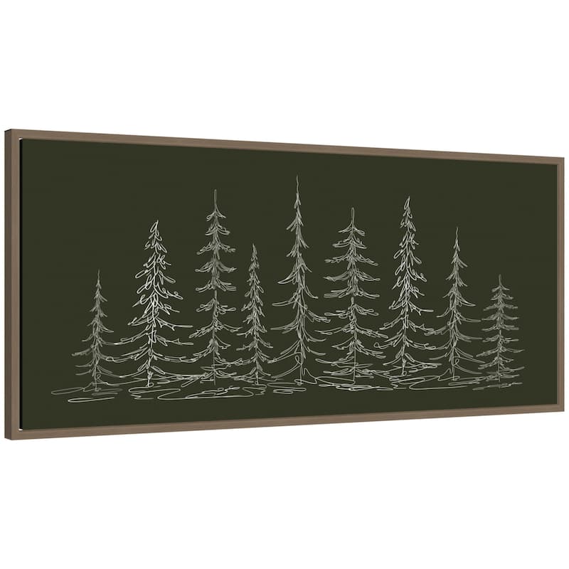 Kate and Laurel Framed Canvas Minimalist Evergreen Trees Sketch by The Creative Bunch Studio - 40 x 18