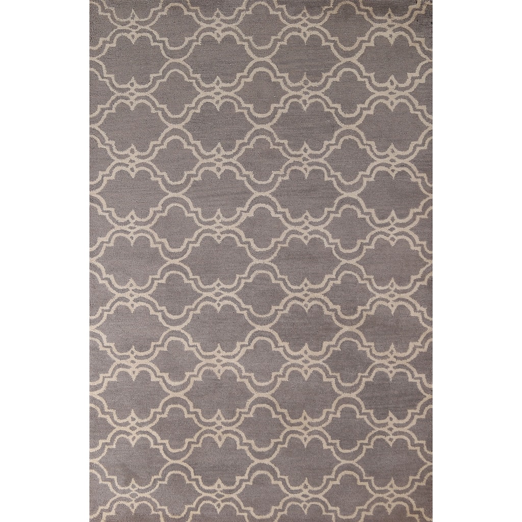 Geometric Trellis Area Rug Hand-Tufted Wool Carpet - 5'1" x 7'11"