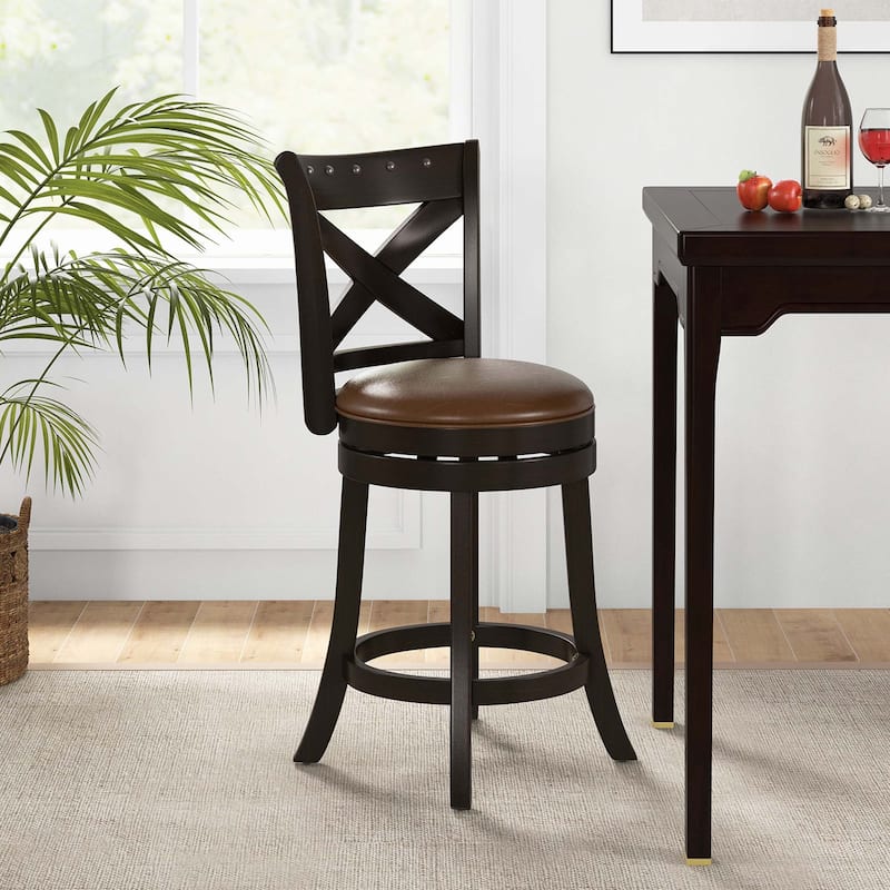 1/2/4 PCS 26'' Swivel Bar Stool Counter Height Leather Seat Footrest
