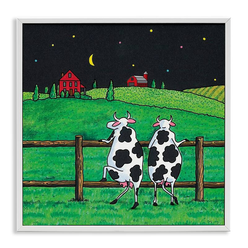 Stupell Girls Night Out Cows Framed Giclee Art Design By Roger Straub - 17 x 17 - White