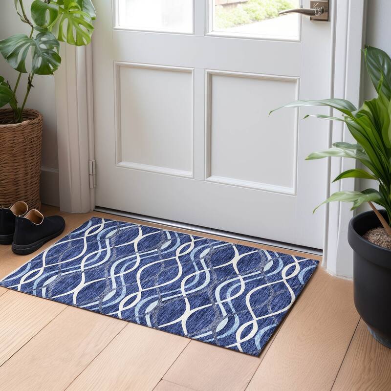Premium Washable Super Soft Contemporary Dickerson Mayfield Rug - Navy - 1' 8" x 2' 6"