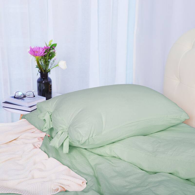 Washed Cotton Bed Strap Duvet/Quilt Cover Sets Single Light Pink