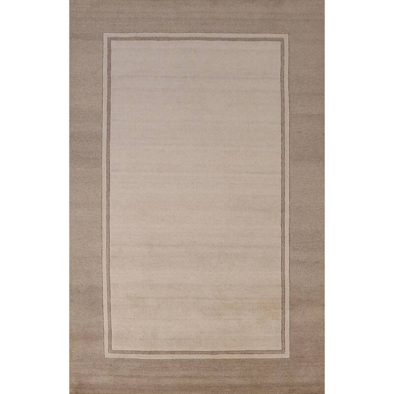 Solid Beige Gabbeh Indian Area Rug Handmade Wool Carpet - 5'3" x 7'7"