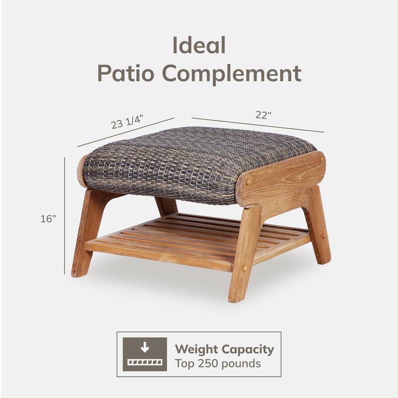 Cambridge Casual Camden Teak Outdoor Ottoman with Padded Woven Seat