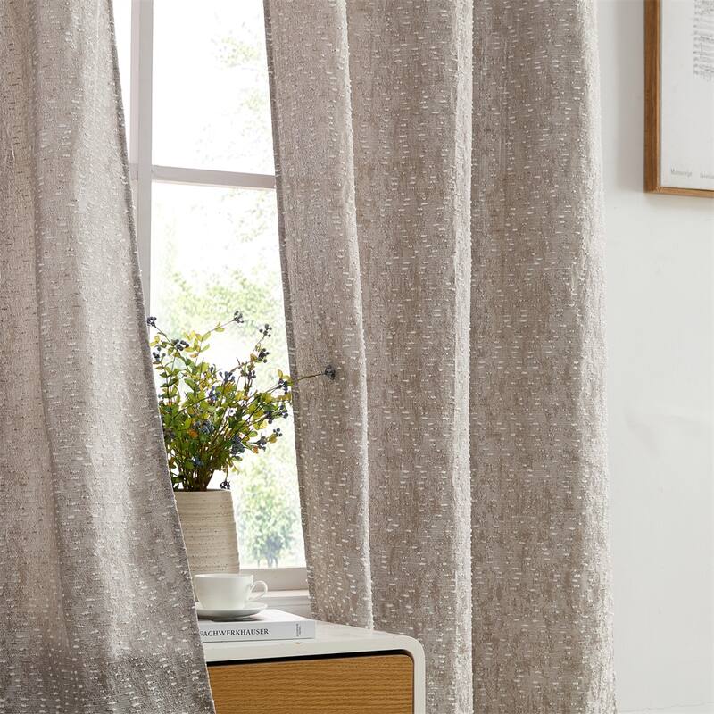 HLC.ME Avalon Jacquard Slub Texture - Privacy Curtains with Grommet Lightweight Window Curtain Panels, Set of 2