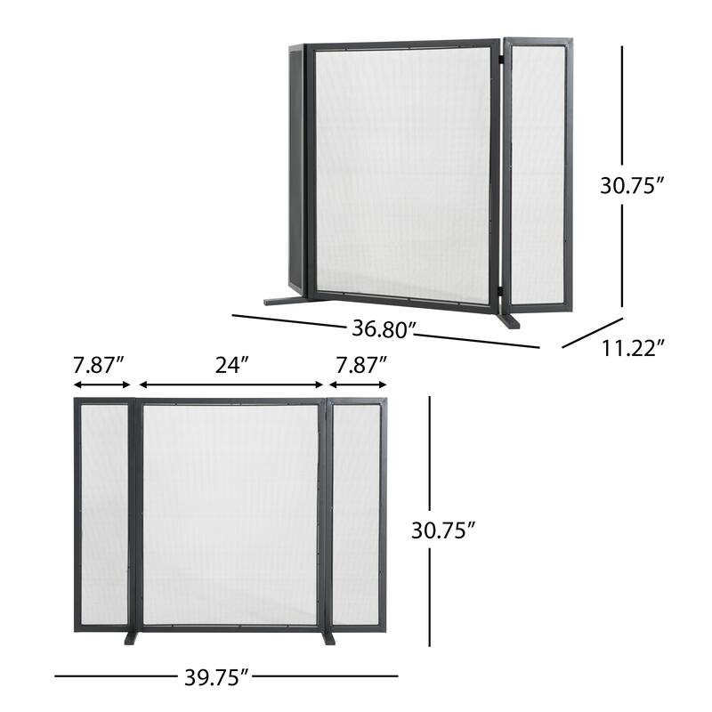 Christopher Knight Home - Quiana Modern Iron Fireplace Screen with Minimalist Mesh Panels - 40" W x 31" H