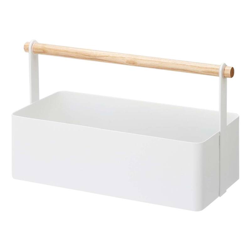 Yamazaki Home Storage Caddy - 2 Sizes, Steel and Wood, Small/Large - L 5.12 x W 11.42 x H 6.3 inches