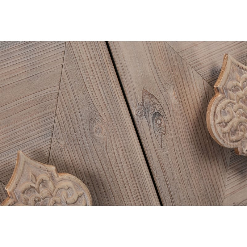 Antique Four Door Cabinet with Carved Flower Door Handle