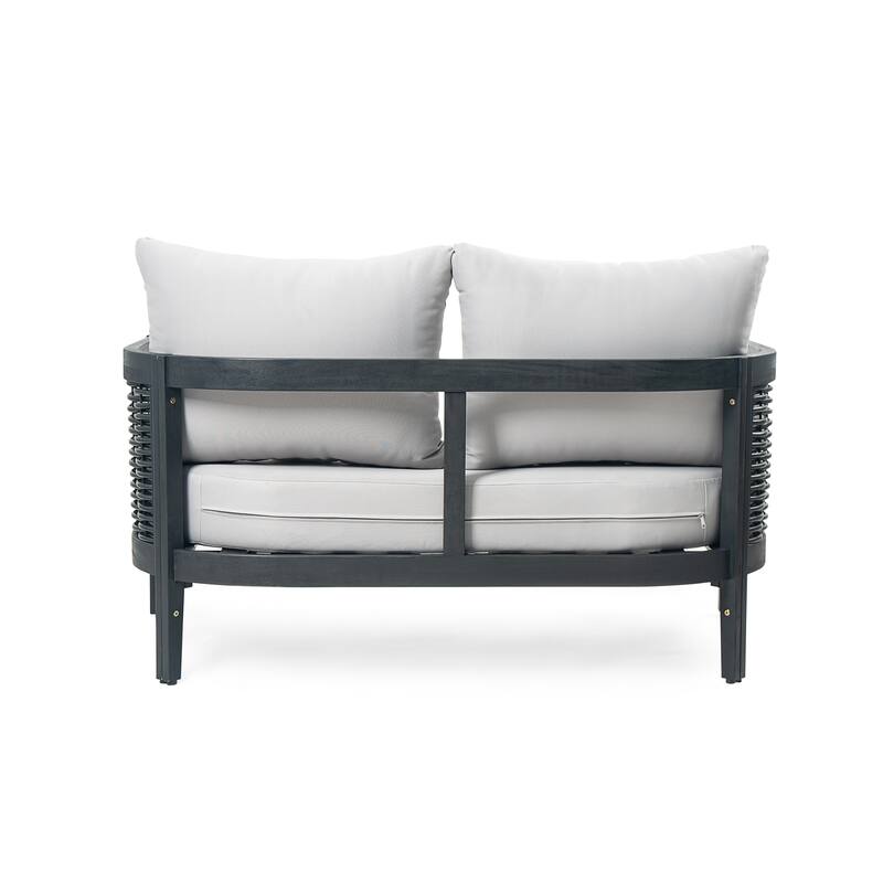 Burchett Outdoor Acacia Wood and Wicker 4 Seater Chat Set with Optional Sunbrella Cushions by Christopher Knight Home