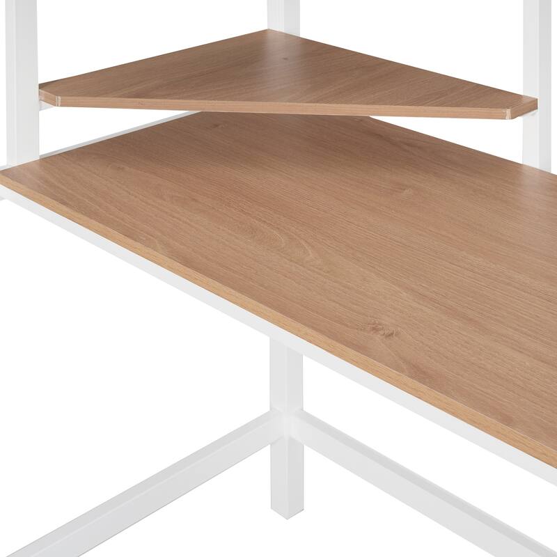 White Twin Metal Loft Bed with Integrated Desk and Shelves