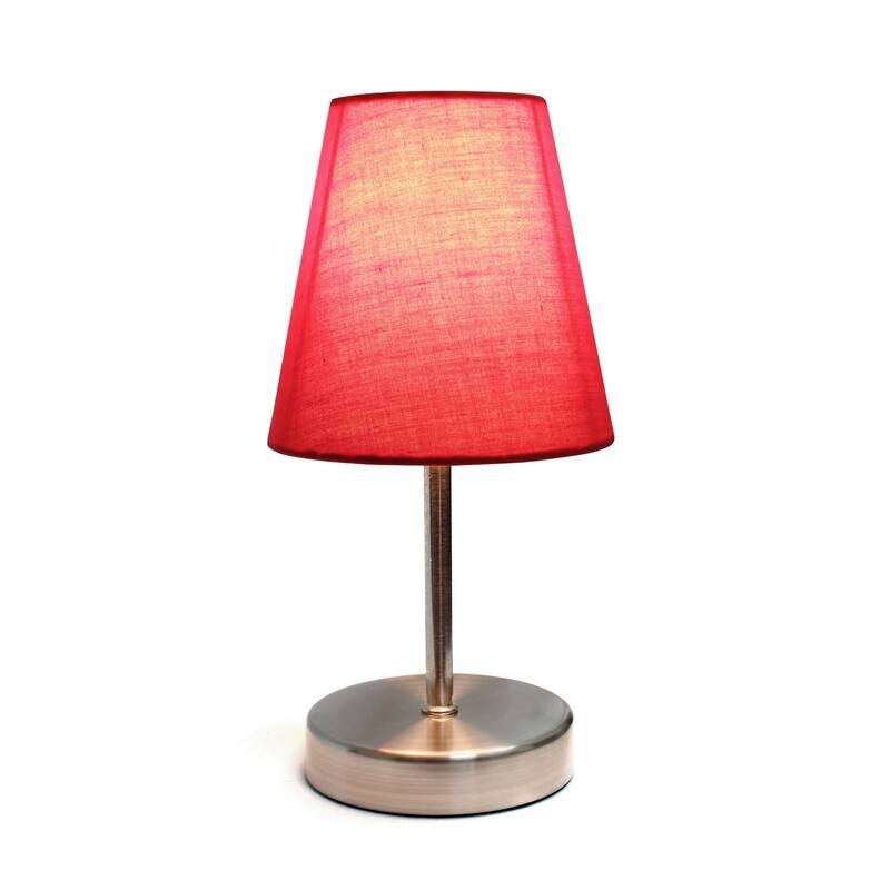10.5 in. Brushed Nickel Finish Table Lamp with Red Shade, Stick Table Lamp for Living Room Tables