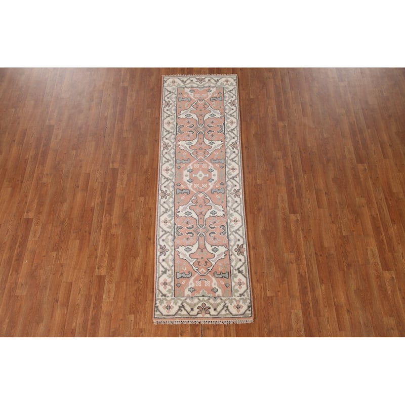 Floral Peach Oushak Style Runner Rug Hand-knotted Wool Carpet - 2'7"x 8'2"