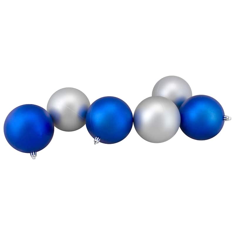 12ct Silver and Blue 2-Finish Shatterproof Ball Christmas Ornaments 4"