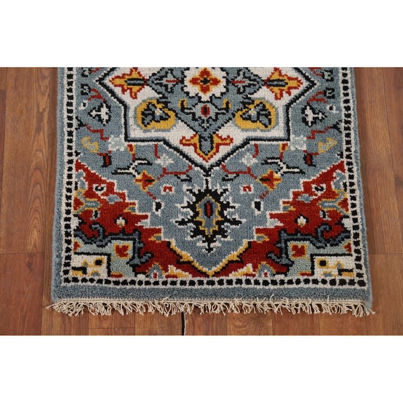 Blue Geometric Kazak Oriental Accent Rug Hand-Knotted Wool Carpet - 2'0" x 3'0"