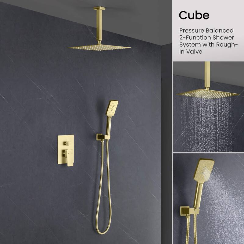 Pressure Balanced Ceiling Mounted 3-Function Shower System with Rough In Valve