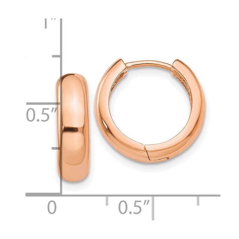 Curata 14k Rose Gold Solid Polished Hinged Huggies Hoop Earrings 15x4mm