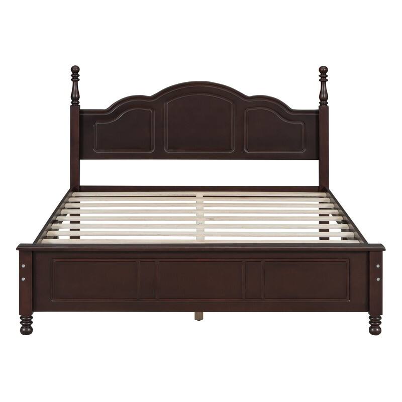 Retro Style Pine Wood Queen Size Platform Bed Frame with Headboard,No