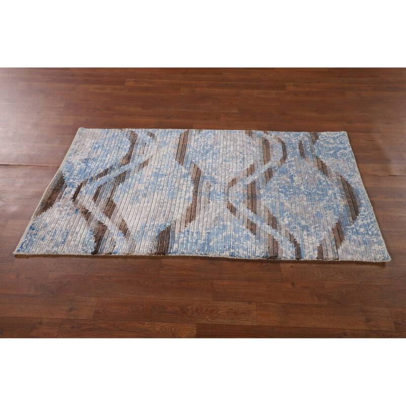 Striped / Modern Accent Rug Hand-Knotted Wool Carpet - 2'8"x 4'7"