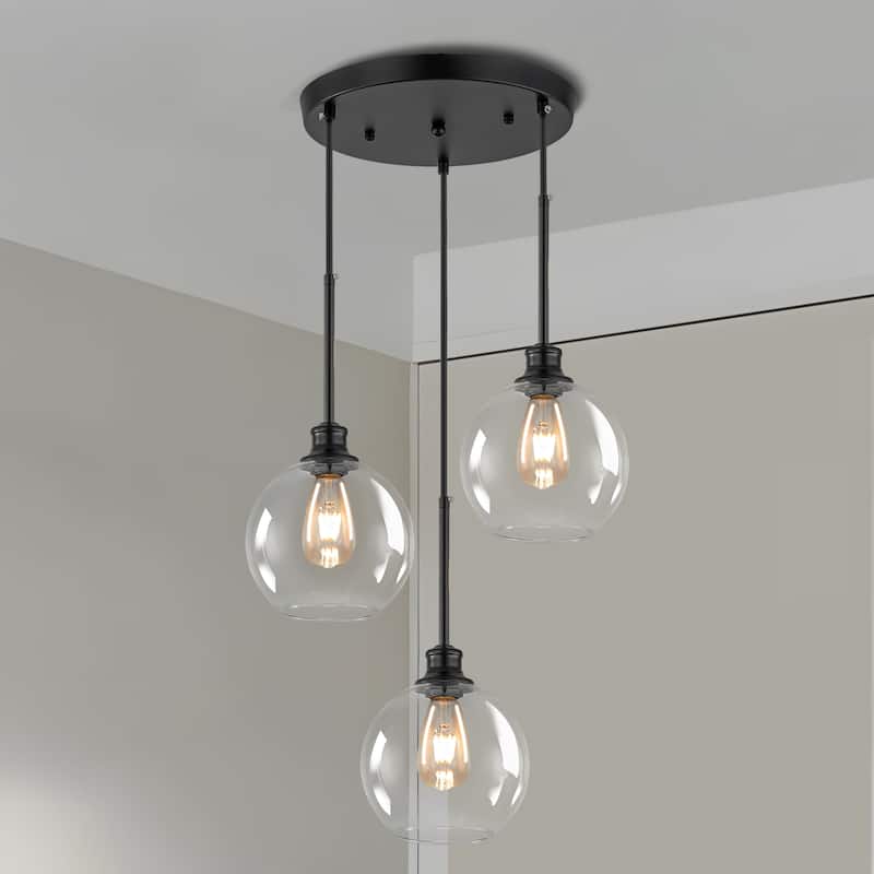 Starsky Modern 3-Light Clear Glass Chandelier Cluster Adjustable Height Pendant Lights for Kitchen Dining Room - Same-Size Clear Glass