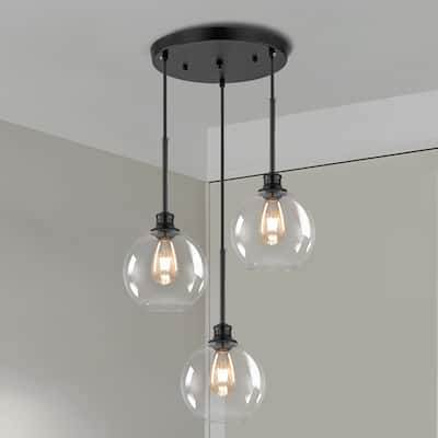 Starsky Modern 3-Light Clear Glass Chandelier Cluster Adjustable Height Pendant Lights for Kitchen Dining Room