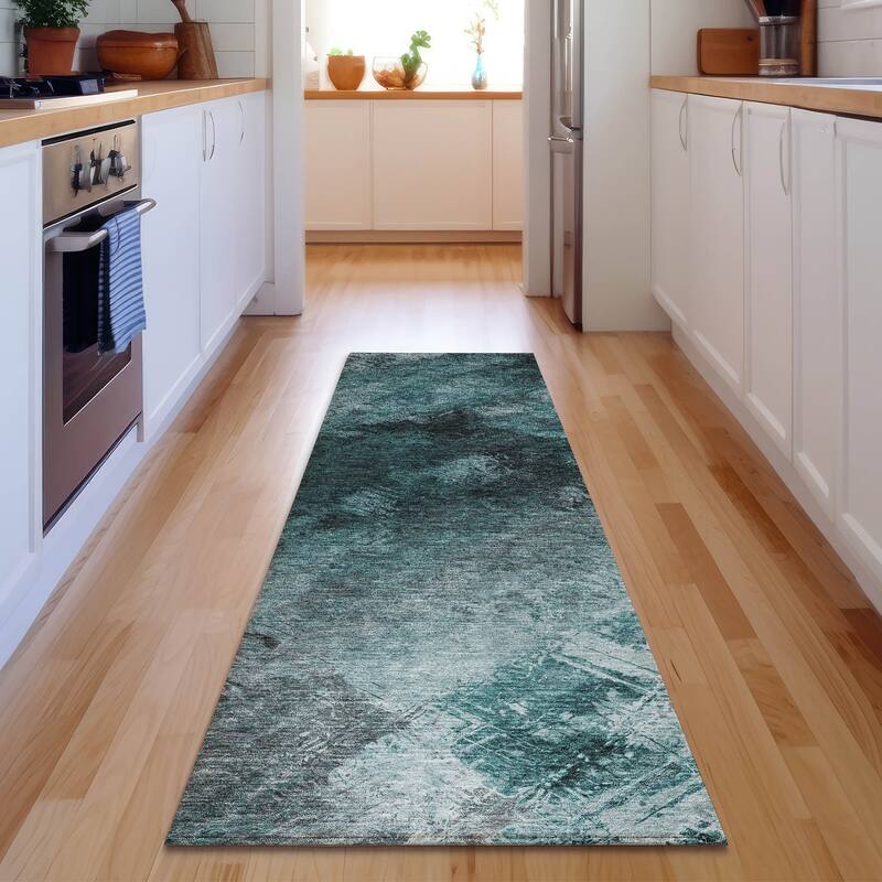 Premium Washable Super Soft Contemporary Abstract Mayfield Rug - Teal - 2' 3" x 7' 6" - Runner