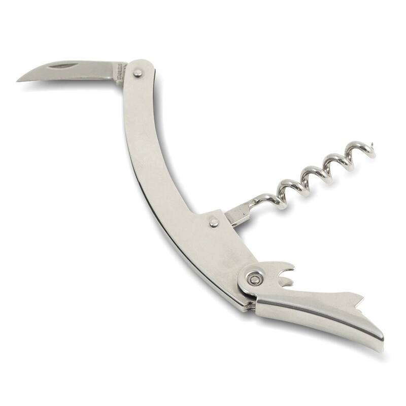 Curata Stainless Steel Bar Tool with Corkscrew Bottle Opener and Foil Cutter - Silver